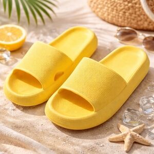 Bright Yellow Ultra Comfy Open Toe Slides | Perfect for Home & Vacation 💛